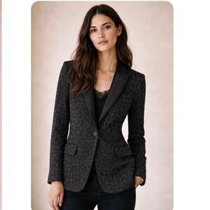 Veronica Beard Ashburn Dickey Satin Black Leopard Print Jacquard Blazer Size 4